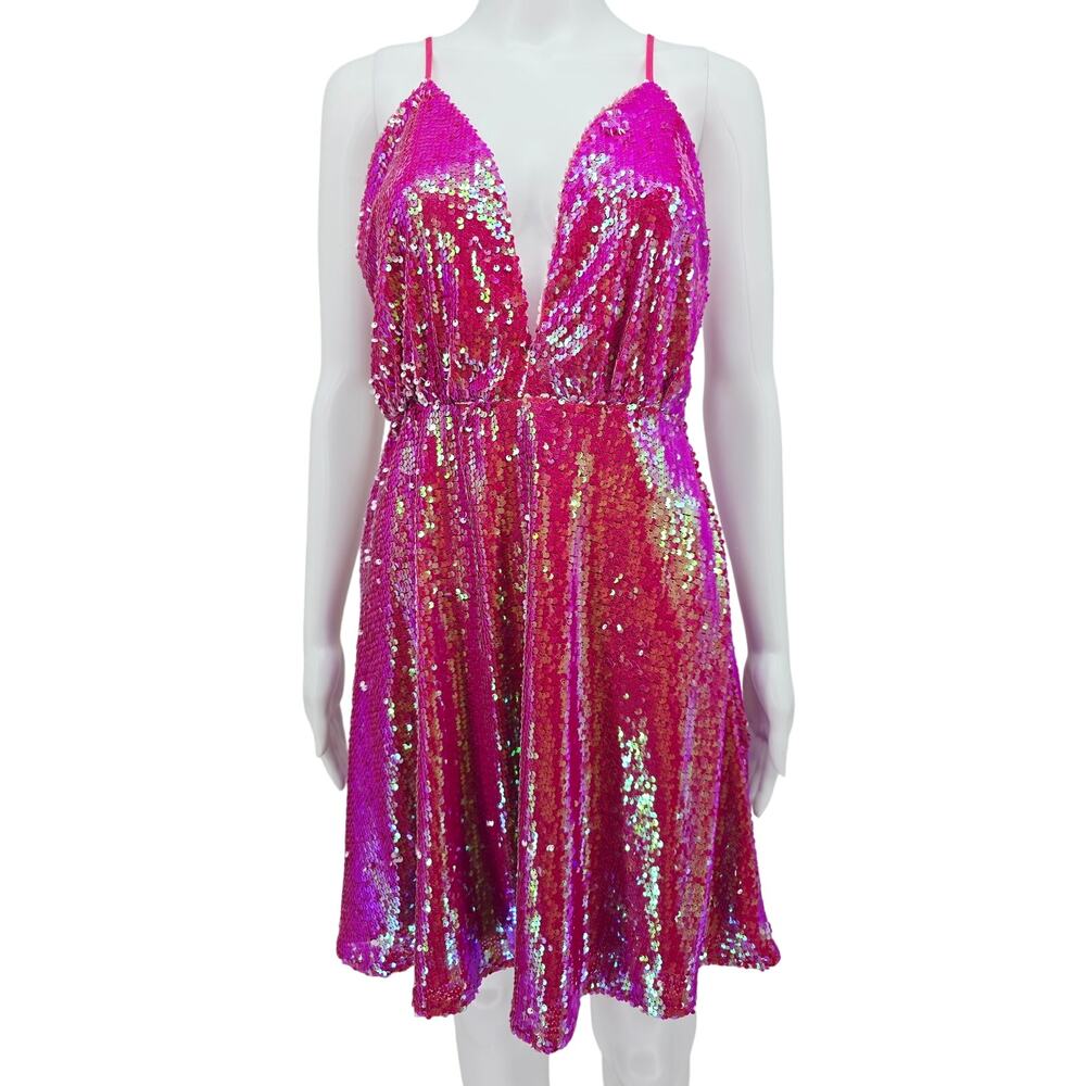 Southern Fried Chics Sequin Barbie Mini Dress Pink M New